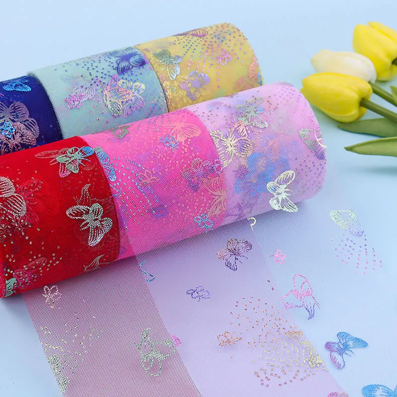 5 yardov 60 mm/80 mm symfónia trblietky Butterfly tlačená Organza Stain Reskbon pre domácich majstrov remeselníkov
