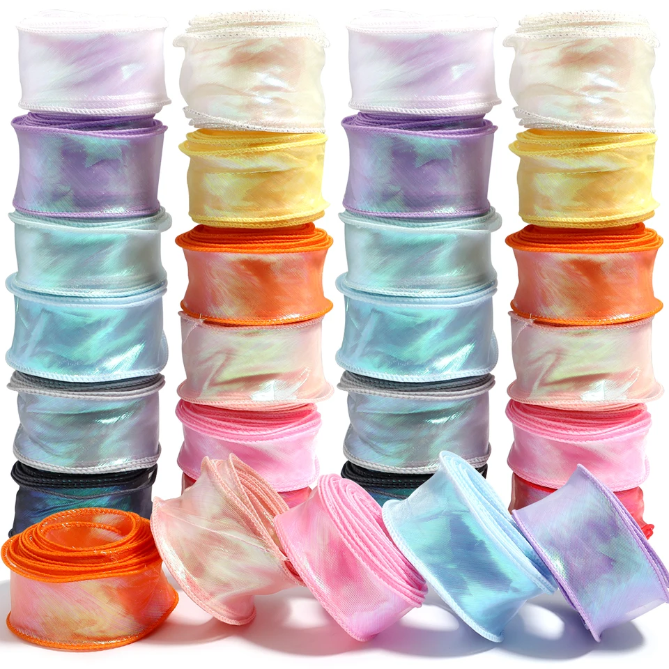 5 yardov/balenia Rainbow Fishtail priadze Ribbons Wave Edge Organza Lace DIY kytica Balenie Balenie Svadobné dekorácie Šijacie výrobky
