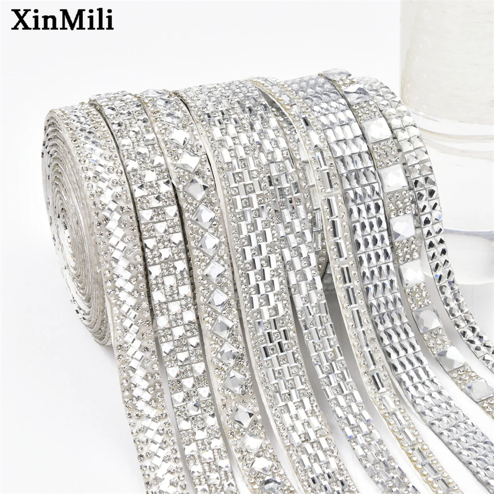 5 yardov Self Adhesive Clear Glass SHAPNESTONE TRES STRASS STRASS Crystal Ribbon Strip DIY Krása Krása Domáca nálepka dekorácie CRATFS