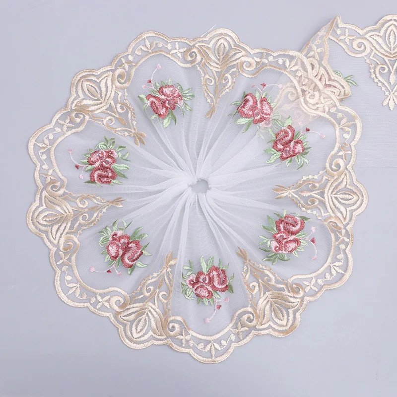 5 yardov zlatá ružová ručne vyrábaná DIY oblečenie doplnky kvetinové vyšívacie čipky Lace tkaniny záclony pohovky čipky na svadobné šaty 18 cm