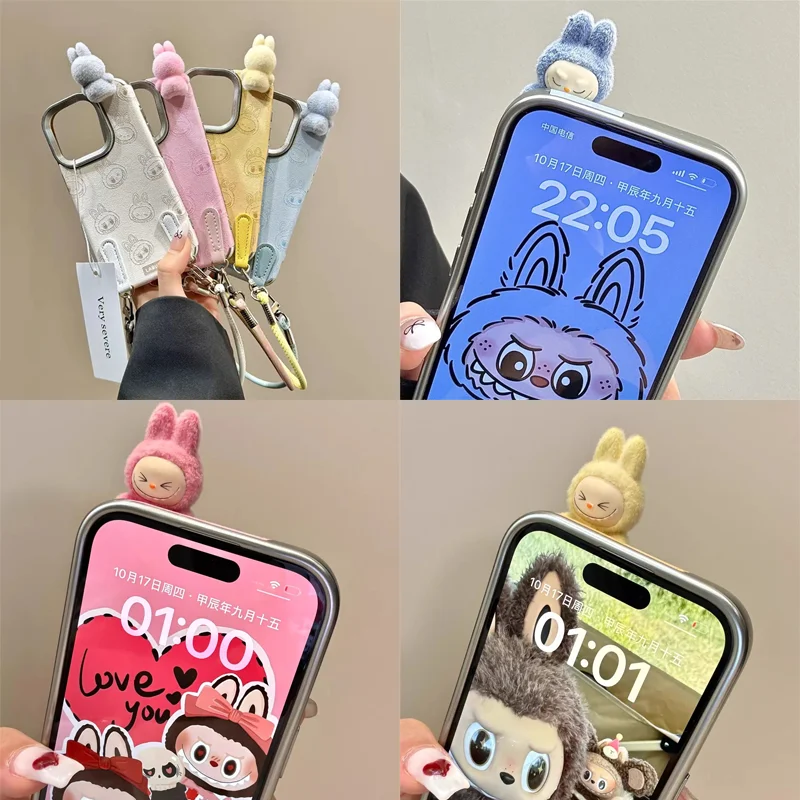 5 štýlov labbubu mobilný telefón shell predchádzanie strate a páde 3D karikatúry vhodné pre iPhone 16 Promax Phone Case Girls Birthday Gift