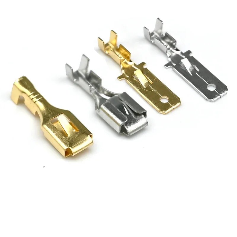 50/10/12cs 6,3 mm Automotive Crimp Terminál mužský samostatný rýľový konektor mosadz Auto Splice Wire Terminály DJ611-6.3B DJ621-6.3B