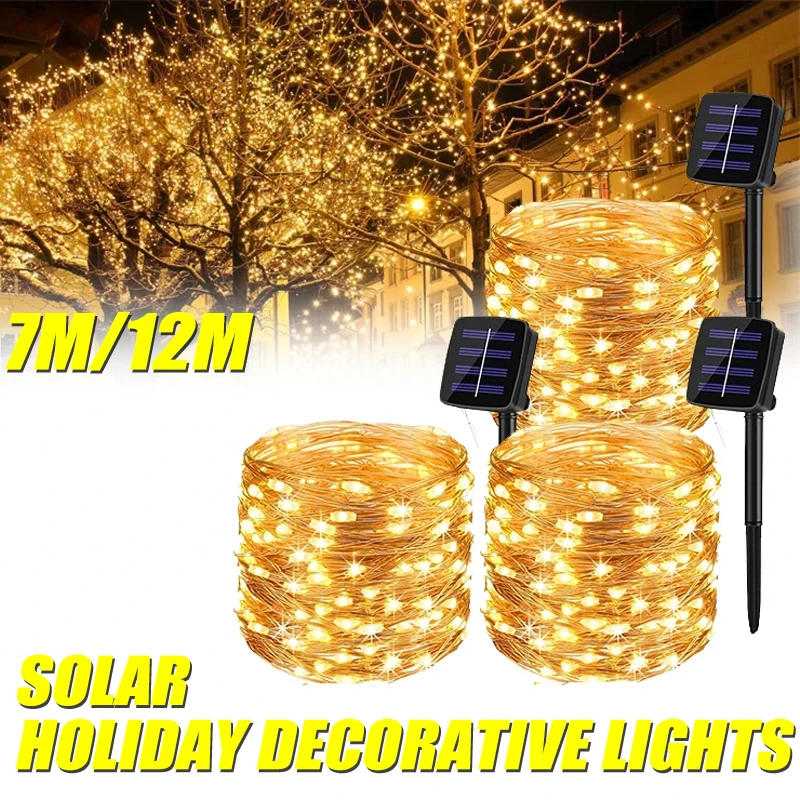 50/100 LED solárne svetlá Vodotesné vonkajšie svetelné šnúrky Vianočné večierky rozprávkové svetlá Záhradné sviatočné výzdoby