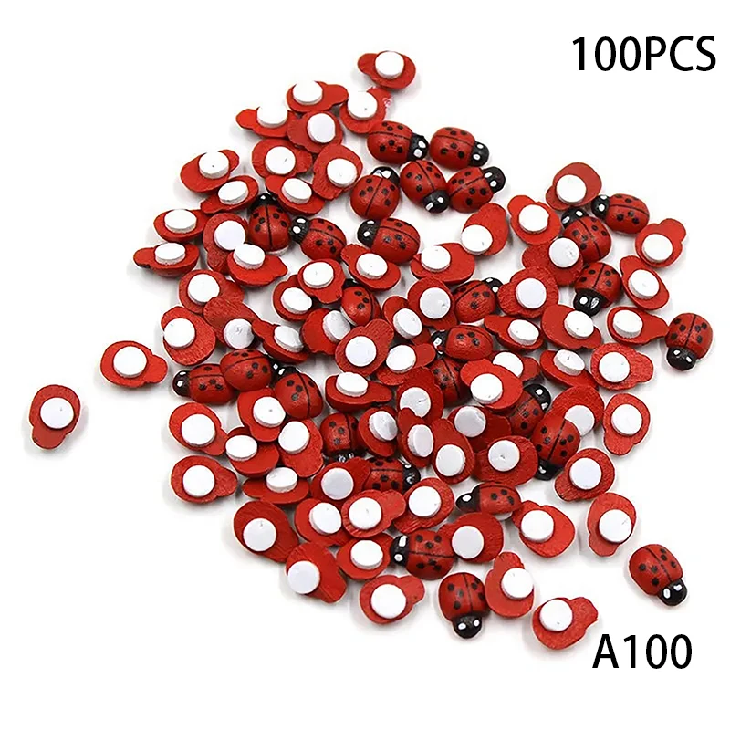 50/100 pcs mini drevené ladybird ladybug Self-pdeshezívne nálepka Deti maľované remeslá remeslá remese