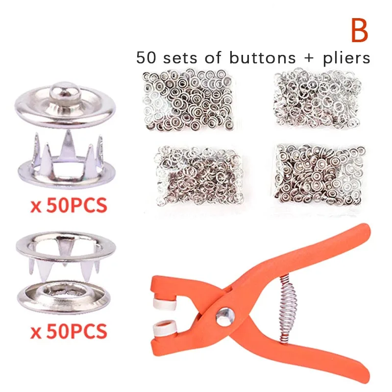 50/100 pcs Plier Tool Kovové šijacie gombíky Piaty spona Kovové kovové gombíky odevy stehov bezplatný bezpečnostný šijací náradie