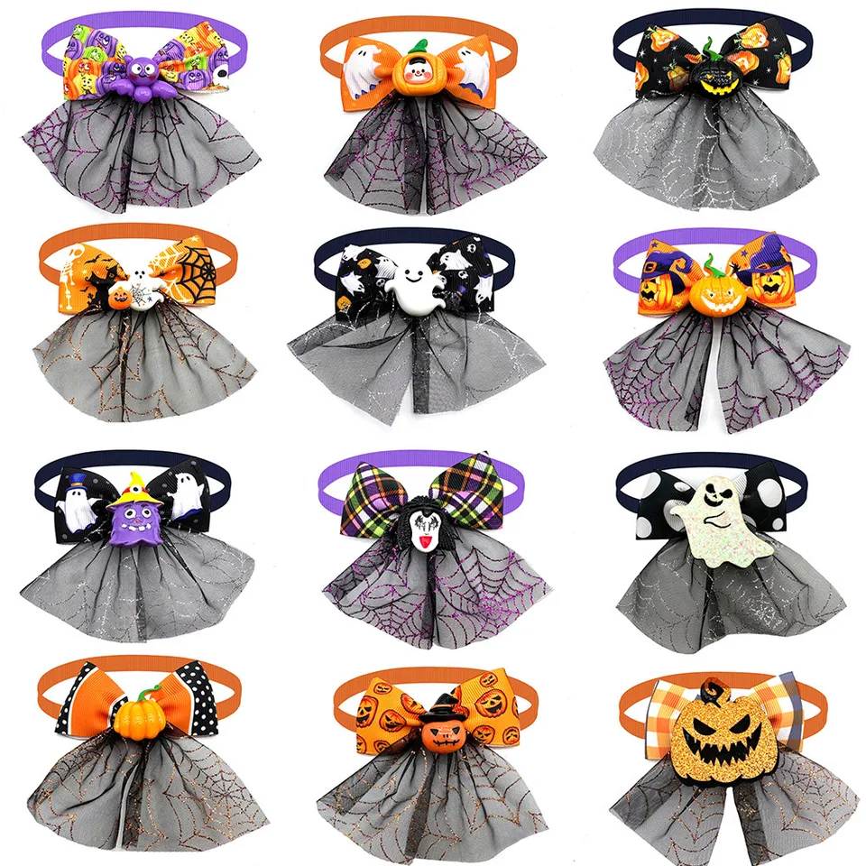 50/100ks domáce zvieratá psie psie kravaty Halloween Style Small Dog Mreže s lebkami doplnky pre domáce zvieratá psie krava