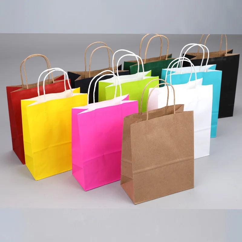 50/100ks farebné papierové tašky Kraft Paper Darčeky Candy Tašky Svadobná hostina dekorácia uprednostňuje cukríky farebné nákupné tašky