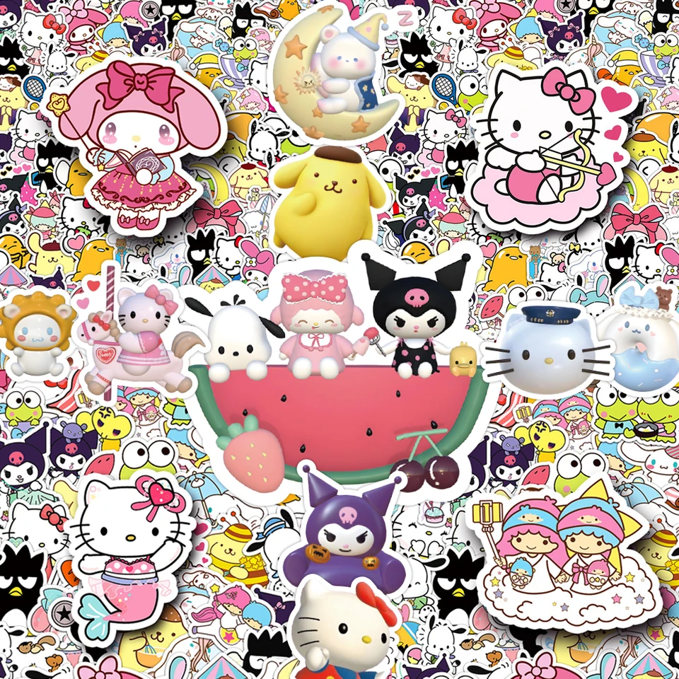 50/100ks kawaii Sanrio Cartoon Stickers estetické Hello Kitty Kuromi My Melody Decals Cute Anime Decoration Sticker Kids Hračky