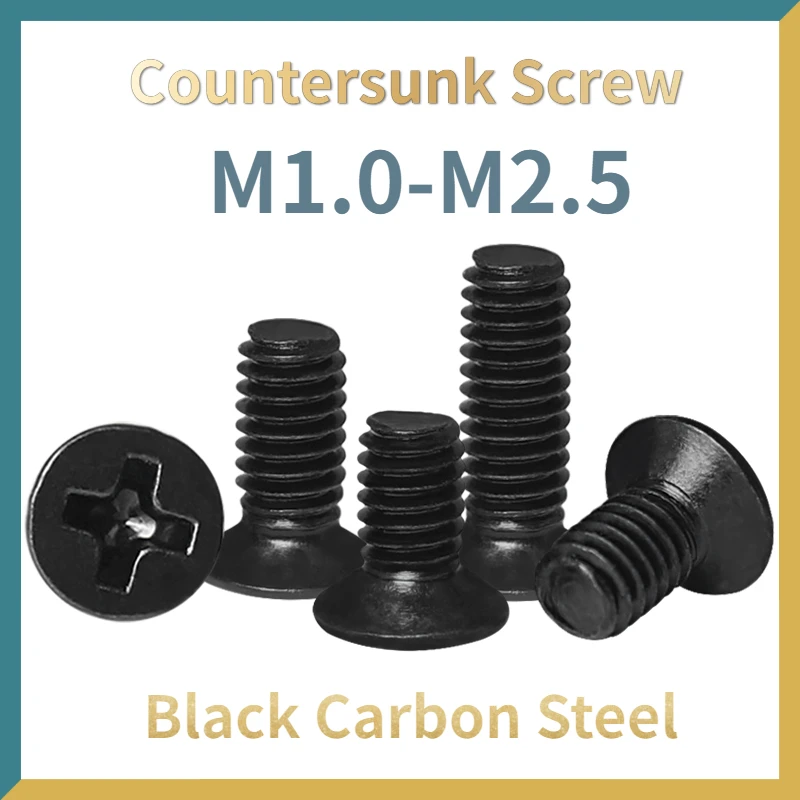 50/ 100ks Mini Mini Small Black Ocel Cross Phillips Ploché pulty hlavy Scrupt Head M1.2 M1,4 M1,6 M1,7 m2 m2.5