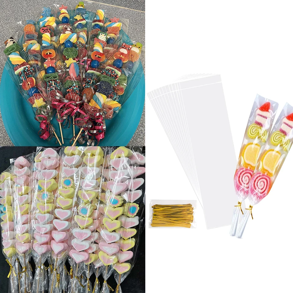 50/100ks Priehľadné dlhé cukrovinky Darčekové tašky Lollipop Plastový taška Food Darčekové balenie Tašky na svadobné narodeniny Dodávka