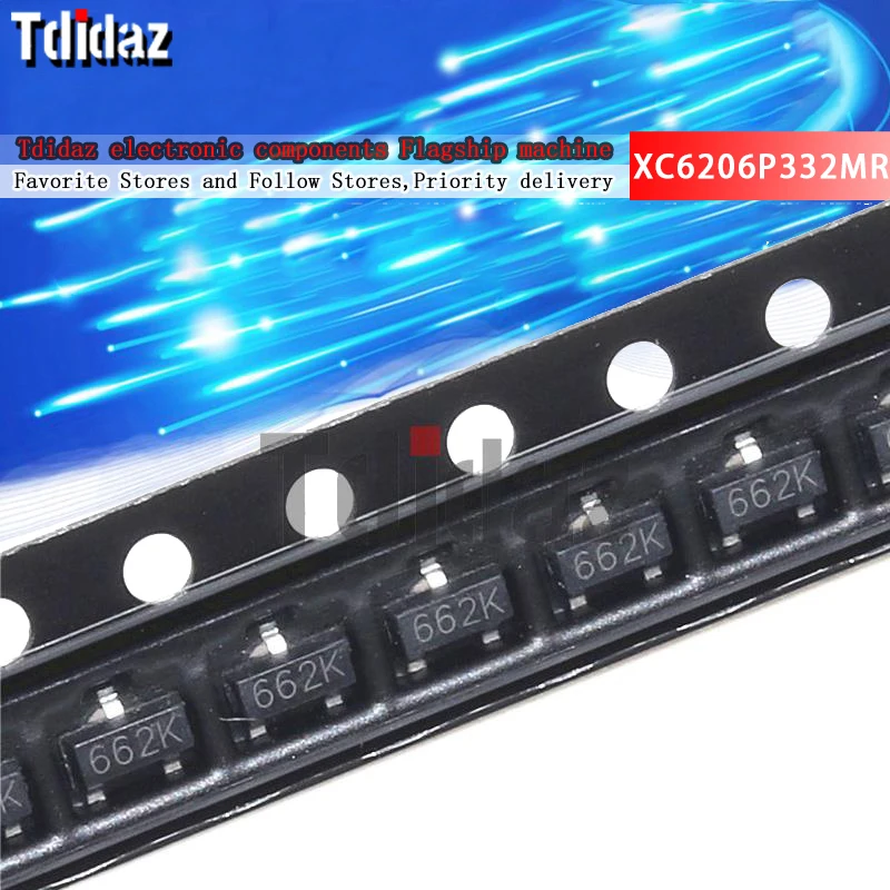 50-100ks XC6206P332MR SOT-23 SOT XC6206P332 SOT23 XC6206 SMD (662K) 3,3V/0,5A Nový a pôvodný čipový súpravu IC