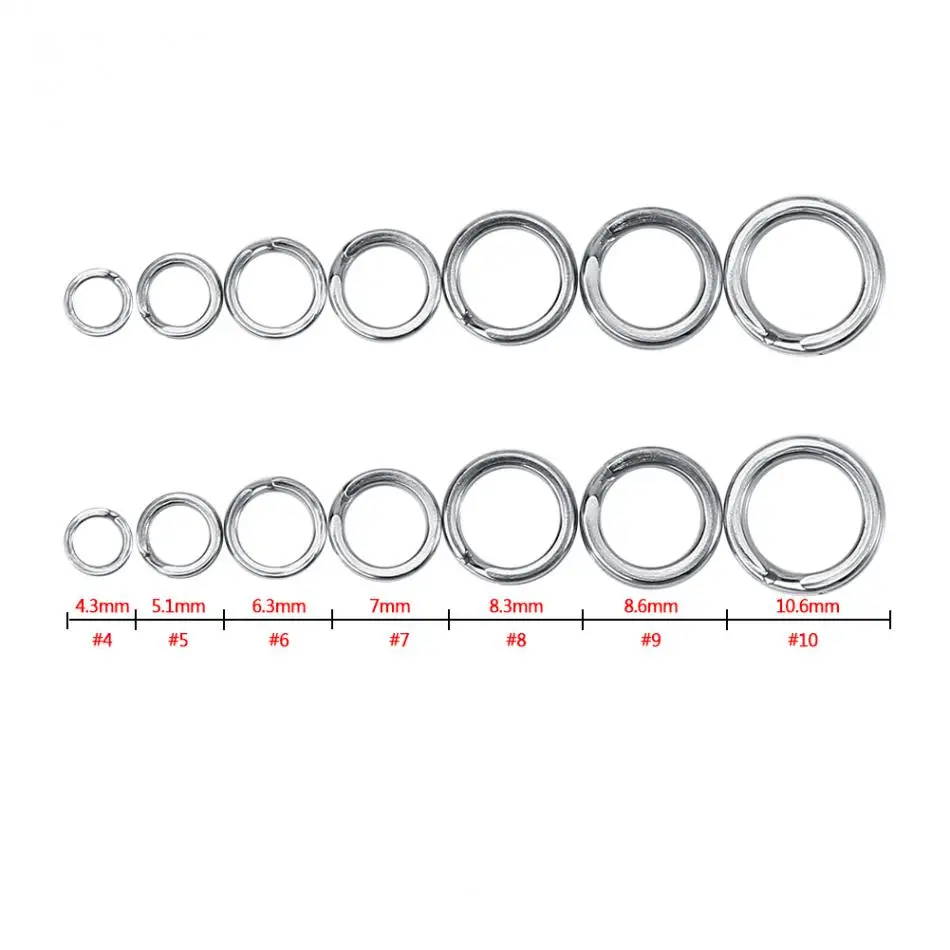 50/100ks z nehrdzavejúcej ocele Fishing Split Ring pre prázdne návnady návnady 3-8,46 mm dvojité kruhové slučky Connector Connector Doplnky kaprov