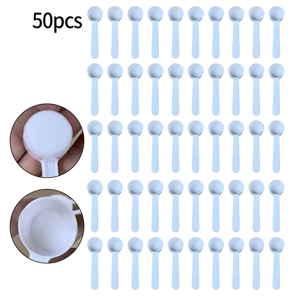 50/100pc 5G biele plastové meranie lyžice gram gram natáčanie potravín liek na pečenie prášková múka meracie šálky kuchynské kuchynské náradie