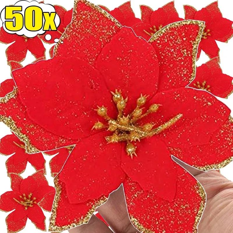 50/10ks trblietky vianočné vianočné kvety Garland vianočné ozdoby Nový rok večierok Domáce dekorácie