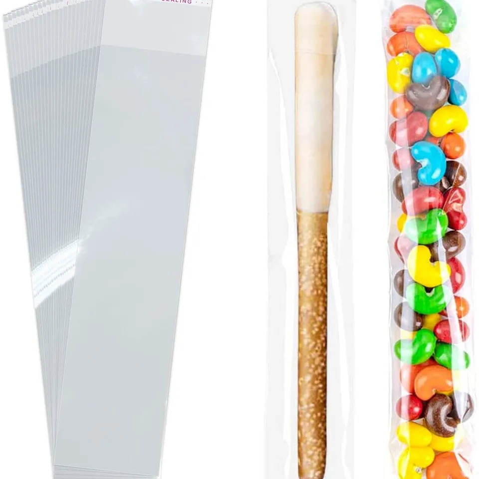 50/16ks Clear Long Candy Tack vrecko Celophane Cookie Lollipop Plast vrecka Food Balenie Balenie Svadobné narodeniny Decor Dodávky