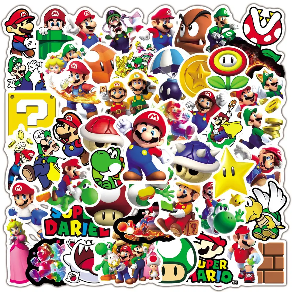 50/16ks karikatúra Super Mario Game Stickers Notebook Notebook Scrapbooking Chladnička Teleferodolný nálepka Nálepky pre deti Hračky