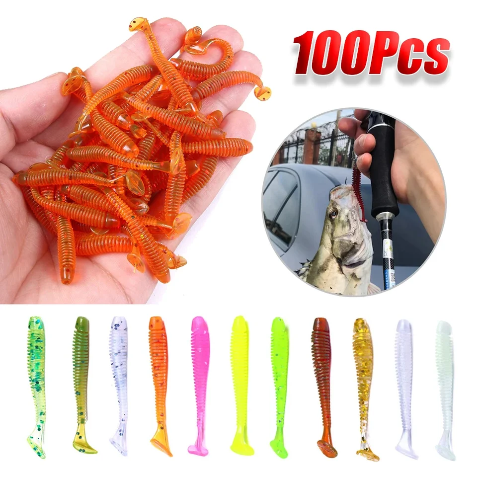 50/16ks rybárska návnada Náza mäkký chvost sada grubov červ červové plavky Silikónové wobblers náhodná farba pre basový kapr pesca náčinie