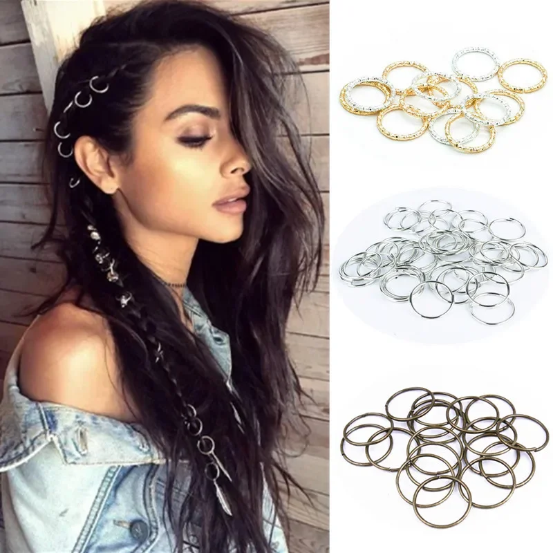50-200 PCS Zlato/strieborná vlasy Dreadlock Dreadlock Práľby Cuffs Rings Trube Adsessory Circle Circle Casy Case 8-18 mm Vlasy Vlasov Vlasov