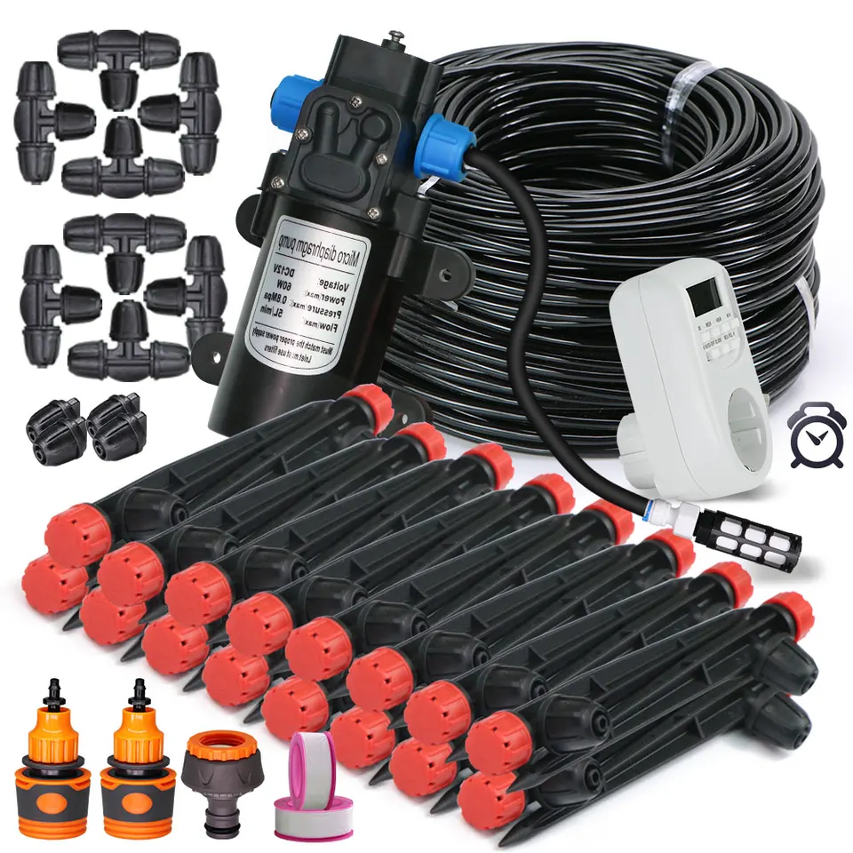 50-5 m 13 cm podiely na zalievací systém Garden 60W Self-Priming Pump Automatické zavlažovacie zariadenia 1/4 ”hadicové súpravy kvapiek