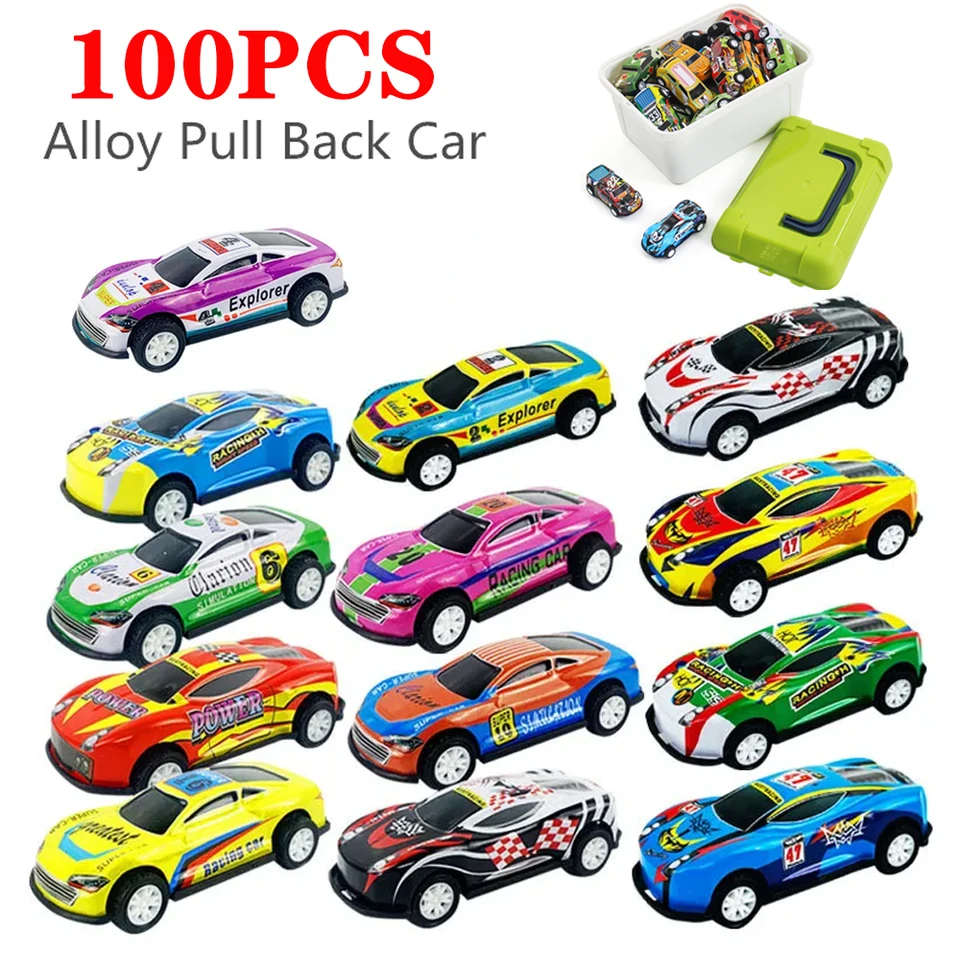 50/70/100 pcs zliatiny závodných automobilov Storage Box Rebound Car Viacnásobné zliatiny Zbierky automobilov Detské hračky Birthday Darček 2023 Nový