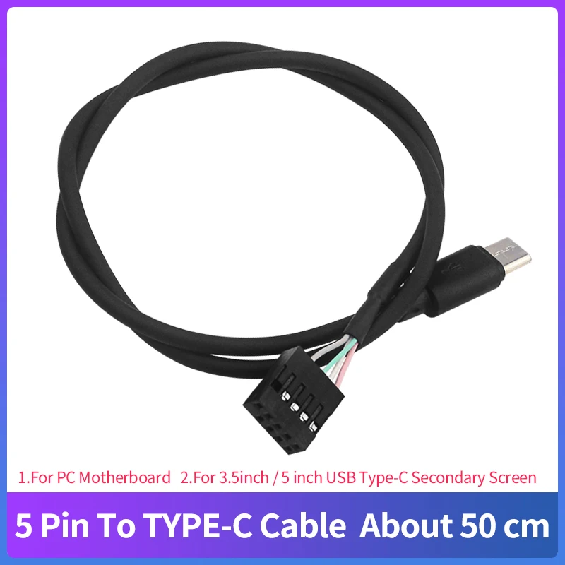 50 cm 5pin na kábel typu C pre počítačový dátový kábel pre hlavnú dosku pre 3,5 palca 5-palcový USB sekundárna obrazovka typu C