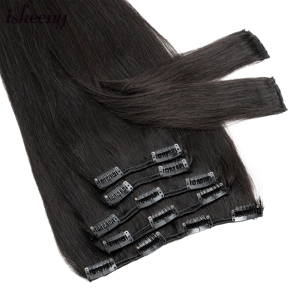 50 g sponky v predlžovaní ľudských vlasov rovno 12 palcov prírodný stroj Remy Clip Kuss 7ks/Set Clip Vlasy pre krátke vlasy
