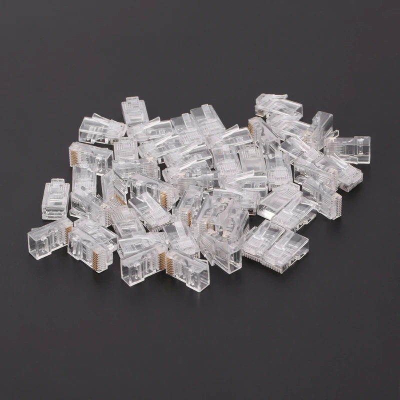 50 ks/balenie uviaznuté 10p10c káblové konektory RJ48 Crystal Plug Modulal