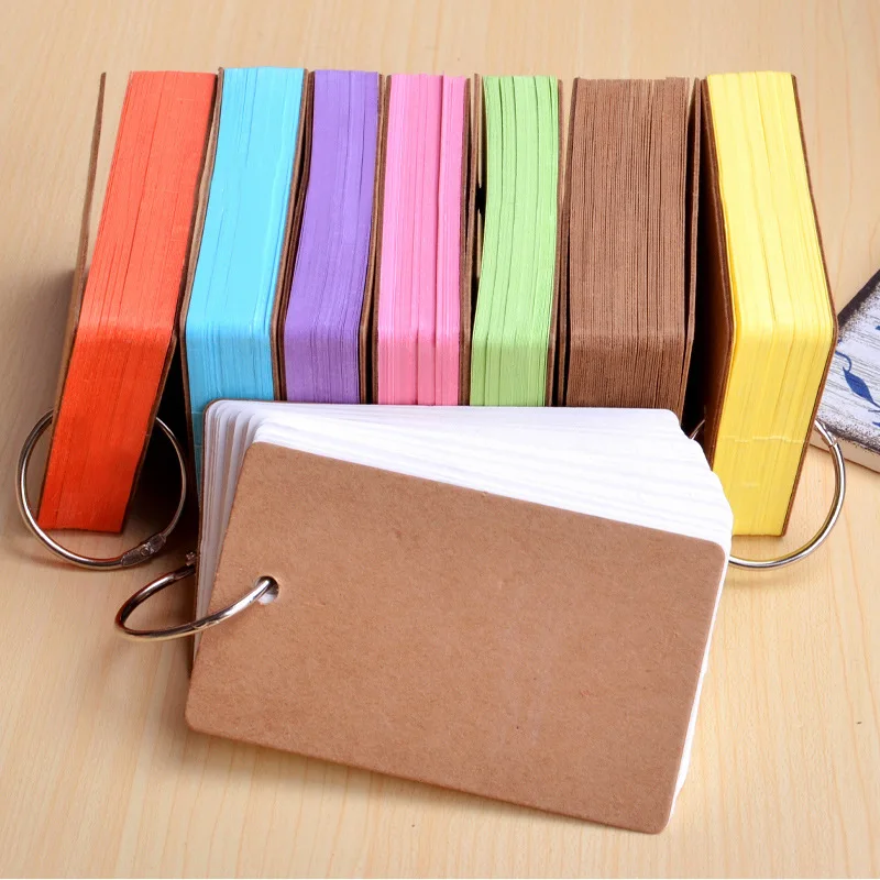 50 ks DIY Business známy mini roztomilý farebný farebný prázdny karta Kraft 9 x 5,5 cm portale prázdne slová karty so železným kruhom