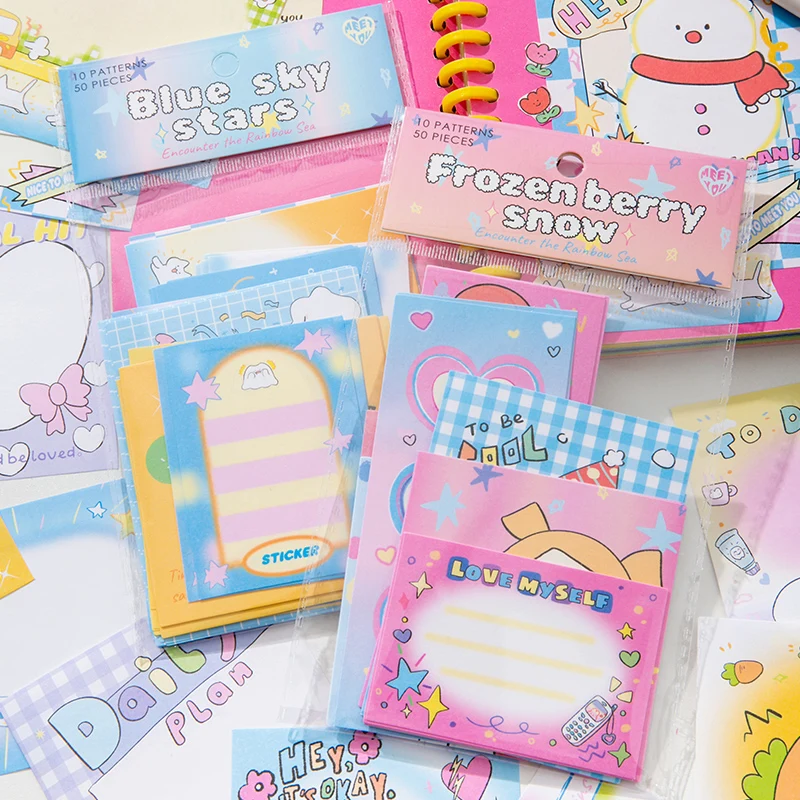 50 ks kawaii Cartoon Strawberry Ins Stickry poznámky Memo Pad Cute Message n Times lepivé kancelárske kancelárske potreby Supply Journal Planner