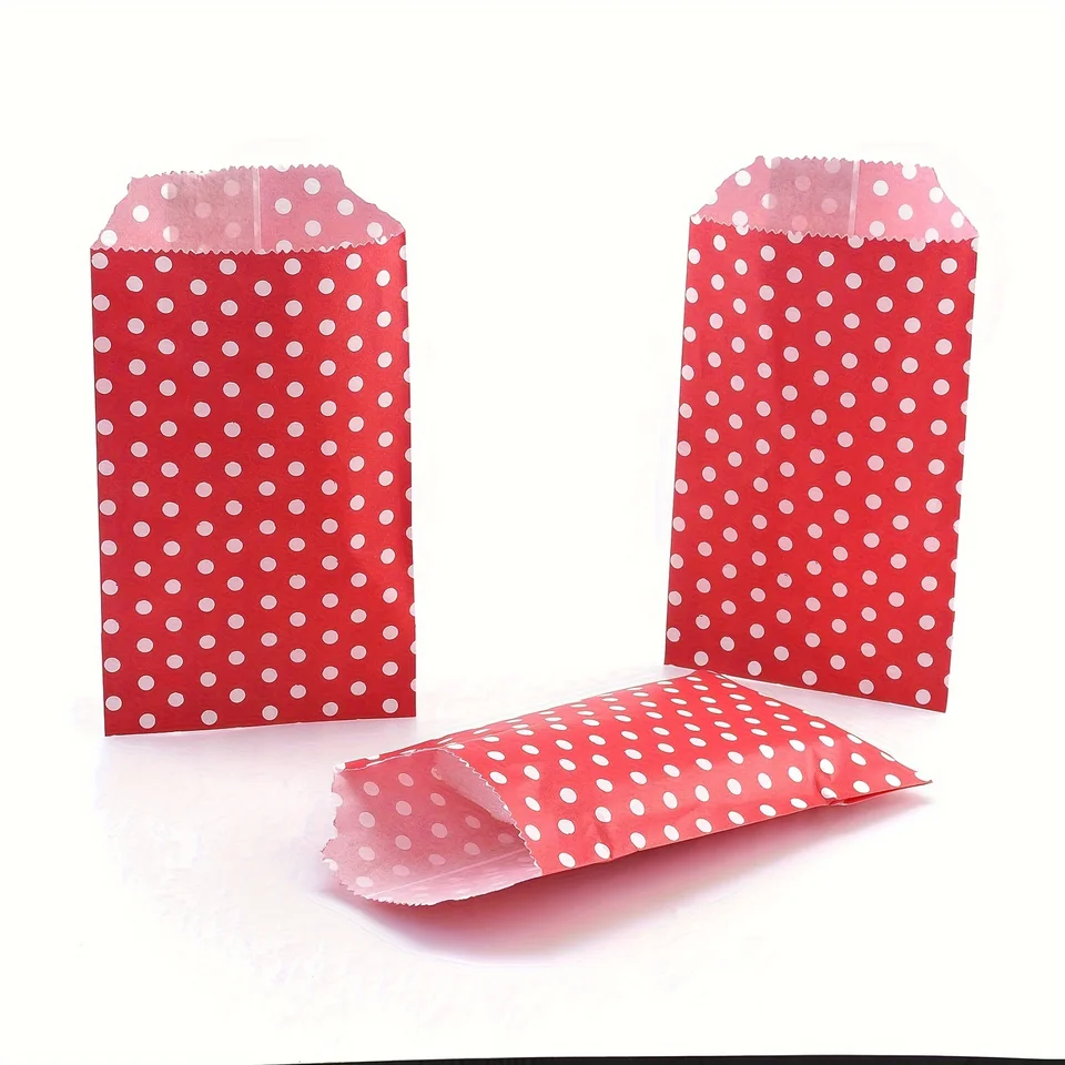 50 ks kraft papierové tašky s bielym vzorom polka dot - ideálne pre svadby, večierky a malé podniky