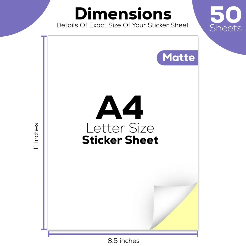 50 listu A4 lepkavé matné biele vlastné lepiace štítok papier pre atramentovú laserovú tlačiarň
