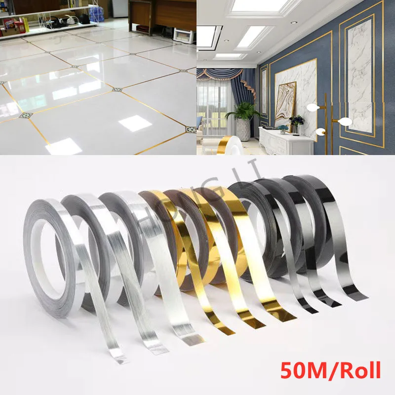50 m domáci dekor 50 mx0.5/2cm medzera tesniaci fóliová páska vodotesná zlatá strieborná diy diy meďná fólia Strip Strepka podlahový švový nálepka