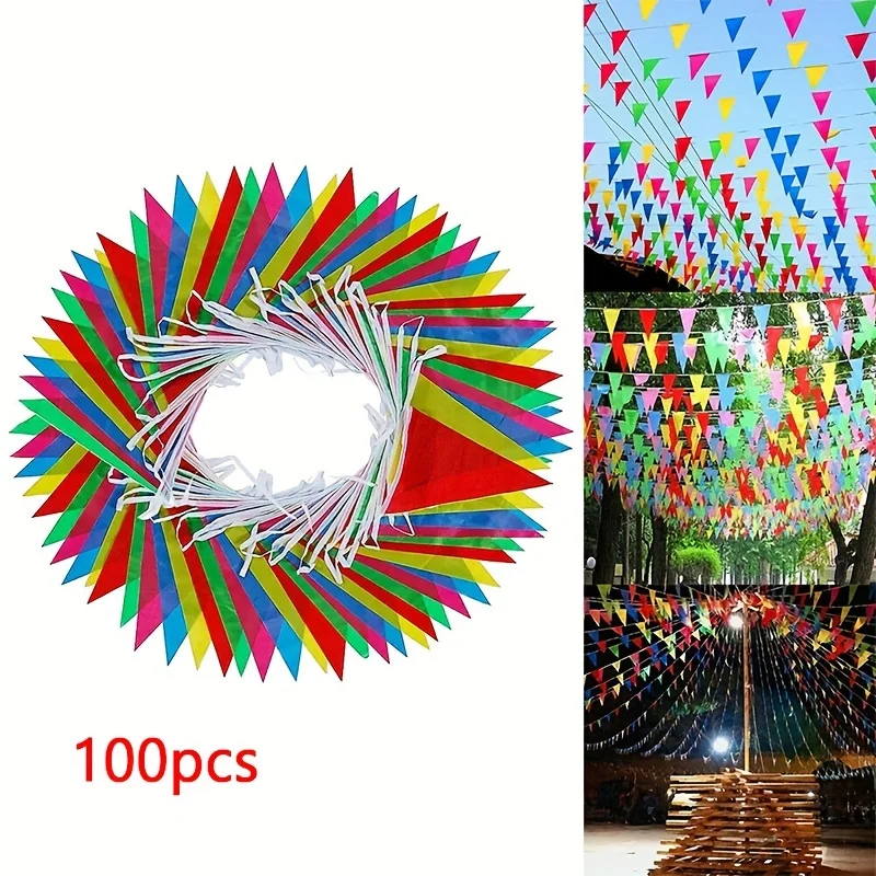 50 m viacfarebné trojuholníkové vlajky Bunting Party Banner Pennant Festival Outdoor Decor for Home Garden Wedding Shop Decor Decor