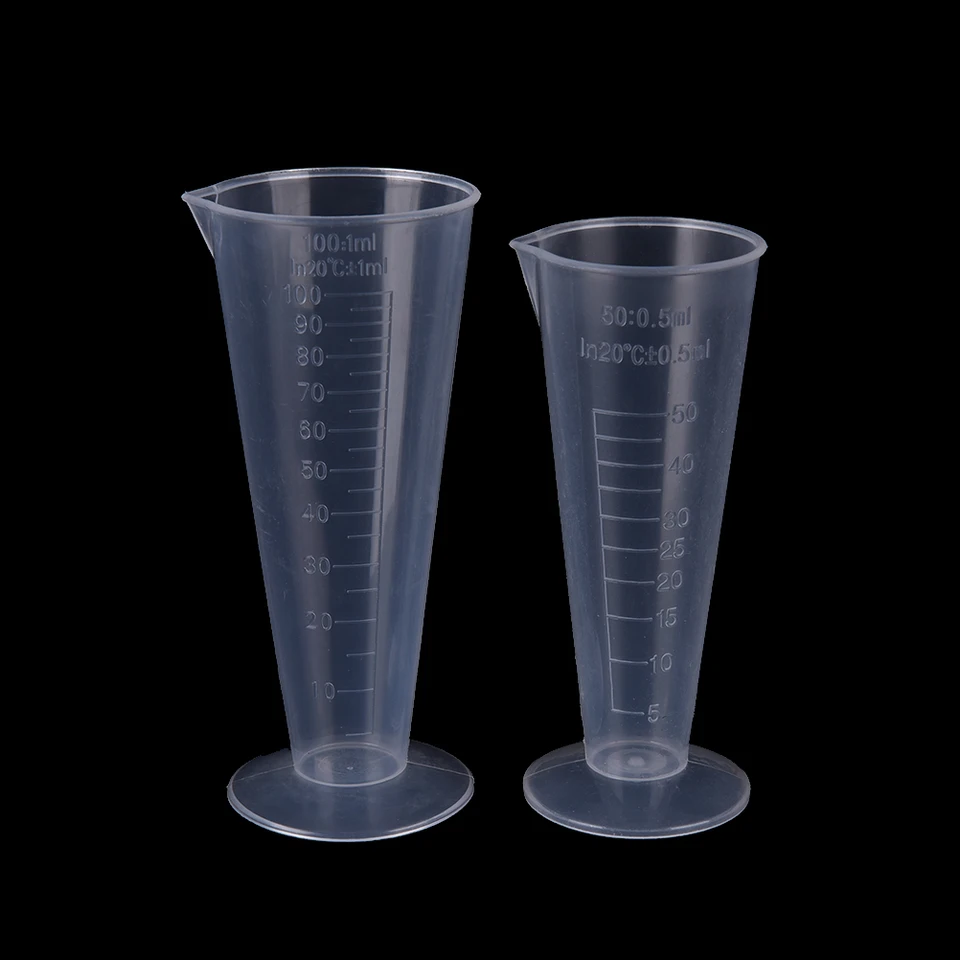 50 ml/100 ml priehľadný plastový kužeľ merací pohár s stupnicou absolventovanými valcami Školské laboratórne laboratórium