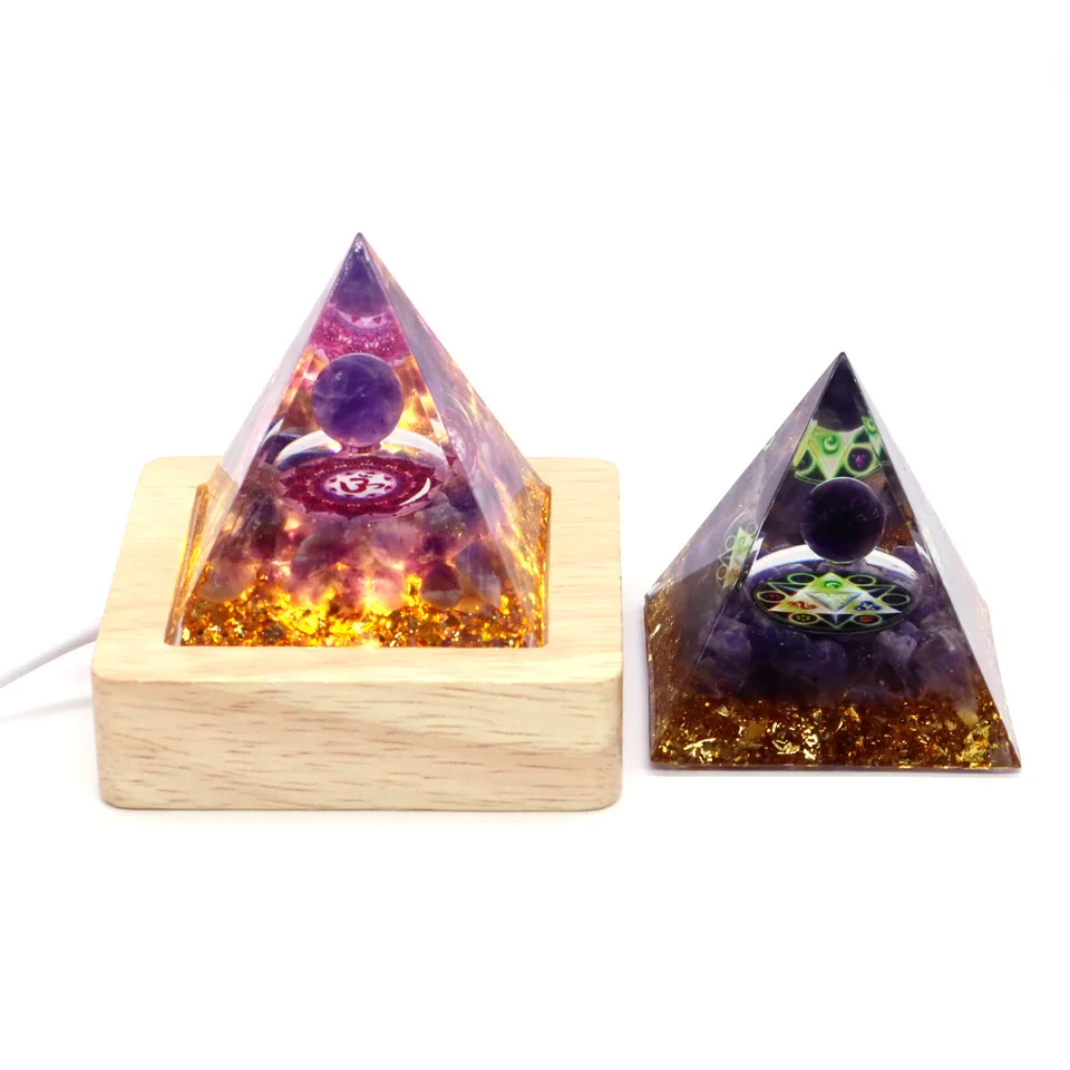 50 mm krištáľový orgonit živici pyramídové drahokamy Ametyst reiki kamenná čakra meditačné remeslá remeslá Domáca dekorácia vianočné darčeky