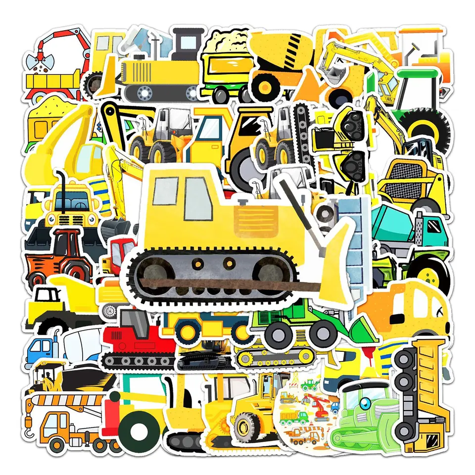 50 počítačov Cartoon Construction Truck Waterproof Creative rýpadlo traktor buldozér graffiti automobilové nálepky na motocykle