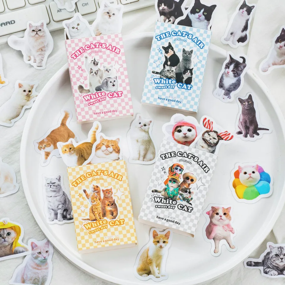 50 počítačov CAT Témy nálepky Dekorácie Roztomilé nálepky CATS Self-územné nálepky na scrapbooking pre plánovače notebooku Album zo scrapbook
