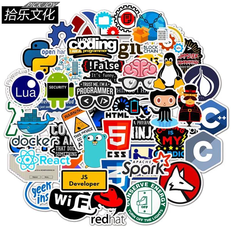 50 počítačov Programovacie jazykové nálepky Internet HTML Softvér pre vodotesnú nálepku pre vývojárov hackerov Geek To DIY