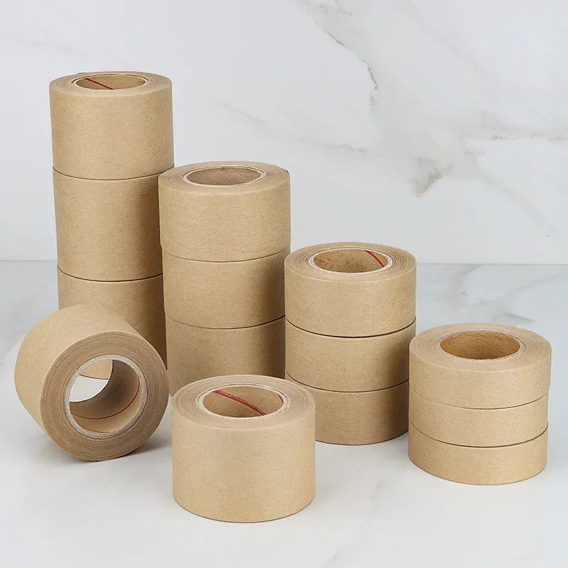 50 Rolls hnedá balená páska Gummed Paper Water Aktivovaná tesniaca škatuľa hnedá kraft balenie prepravné páska
