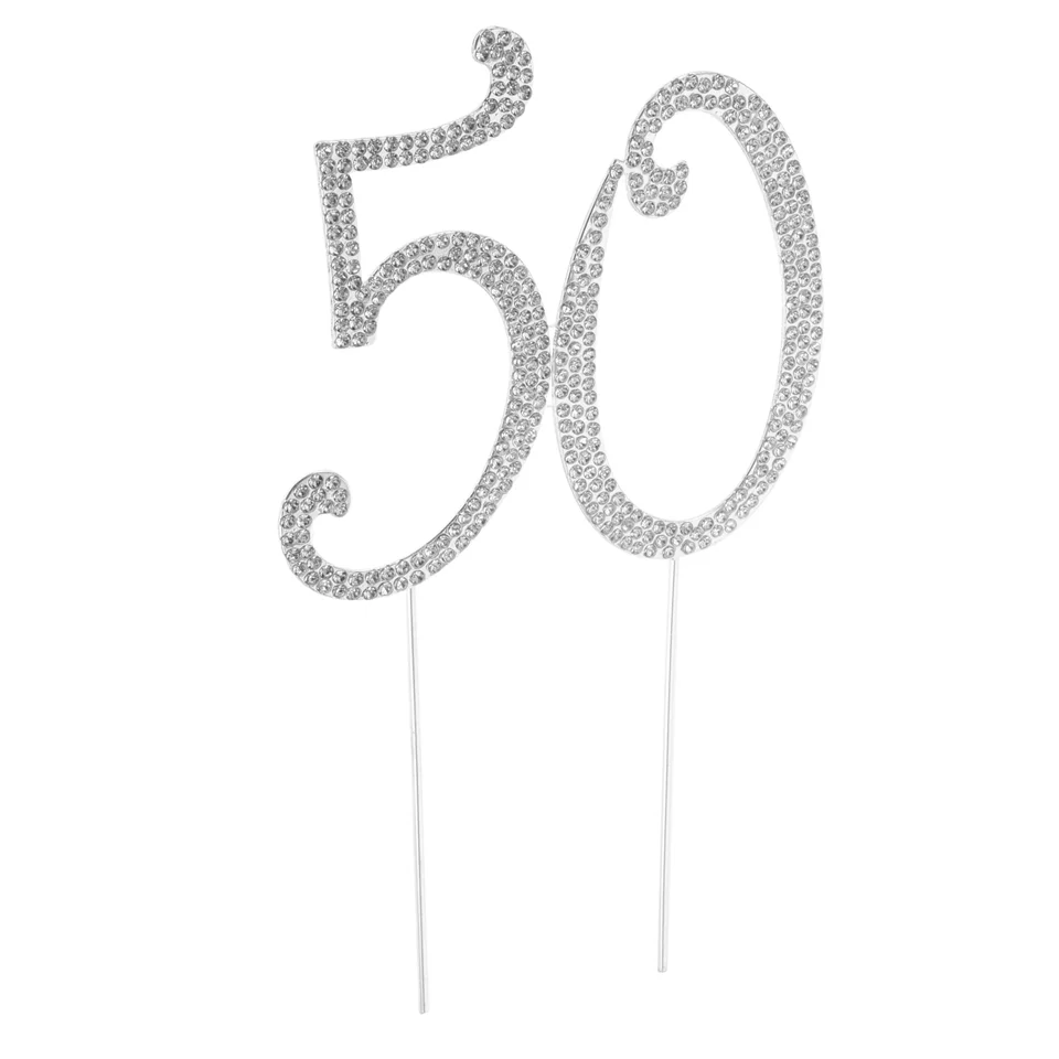 50 tortu tortu pre 50. narodeninové oslavy alebo výročie Crystal Reminestones dekoratívny koláč Topper pre večierky (striebro)