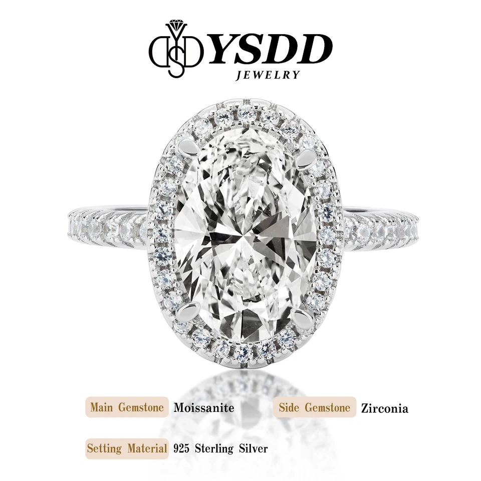 #50 ysdd Deluxe Pigeon Egg 5Ct Moissanite Disperzia Disperzia Noble oválny diamant prsteň 925