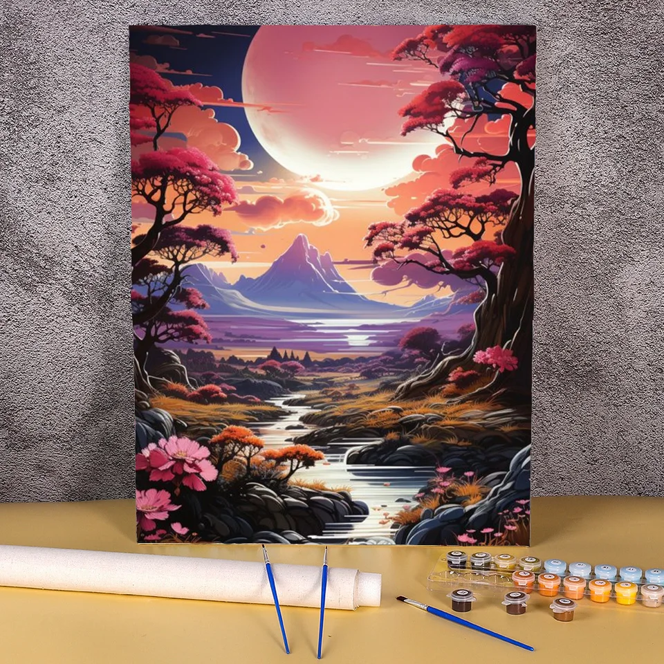 50 × 70 DIY maľba podľa čísel Moon scenéria ručne maľovaná olejomaľba kresba na plátne