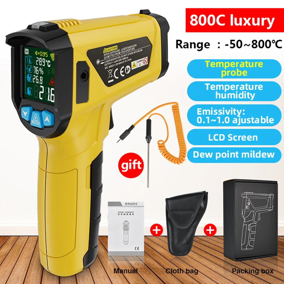 -50 〜600 ℃ Digitálny infračervený teplomer IR laserový snímač snímača LCD LCD SCREETREMER Pyrometer DIGITÁLNA TETERMOMER HOMOTED