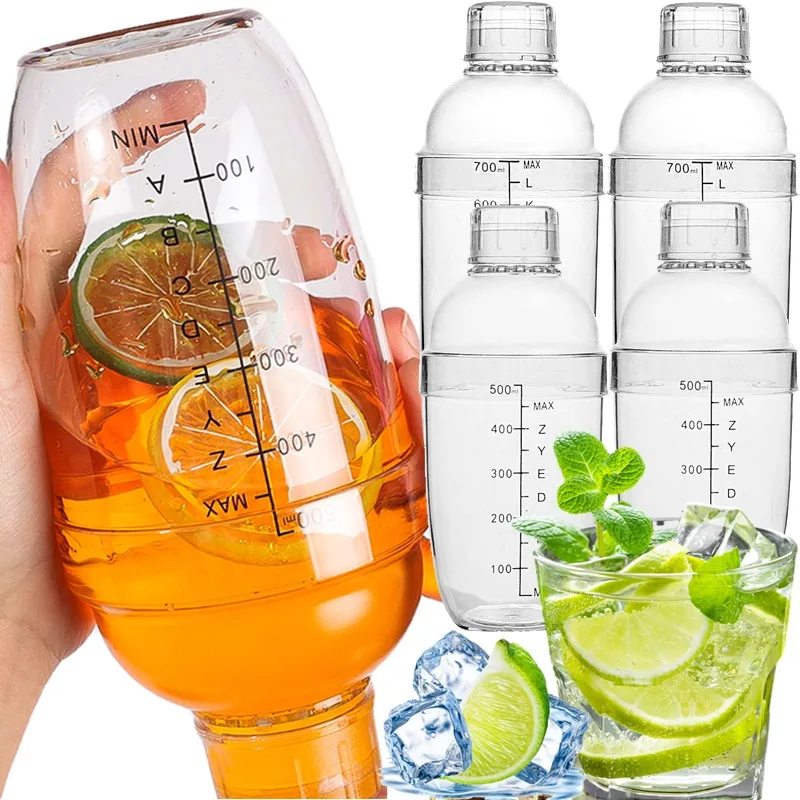 500/700 ml plastový kokteil Shaker Bar Bar Priehľadný otrasový šálku víno Studený nápoj pretrasenie fľaša s váhami