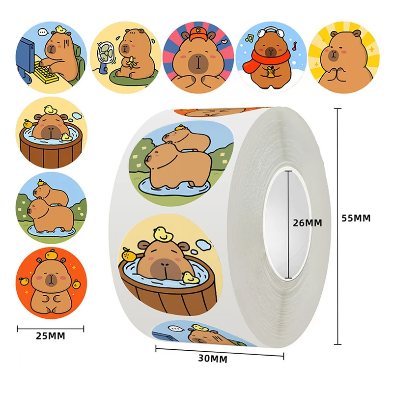 500 ks/roll cartoon Caphybara zvierat slepky na nálepku Cucky Retward Sticker Notebook Kury prenosné nálepky nálepky