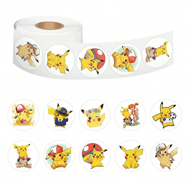 500 listov/roll Pokemon Pikachu nálepky Anime karikatúra pásková rolka ruka účtu DIY dekorácia notebook mobilné kancelárske potreby
