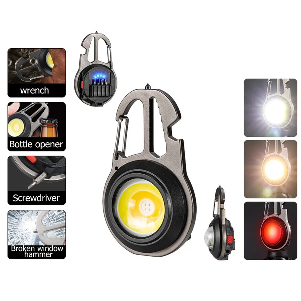 500 lm 7 režimy Outdoor Mini LED baterka Keychain Prenosná USB Nabíjateľná fľaša otvárač fľaše Strong kľúča prsteň Pracovné svetlo