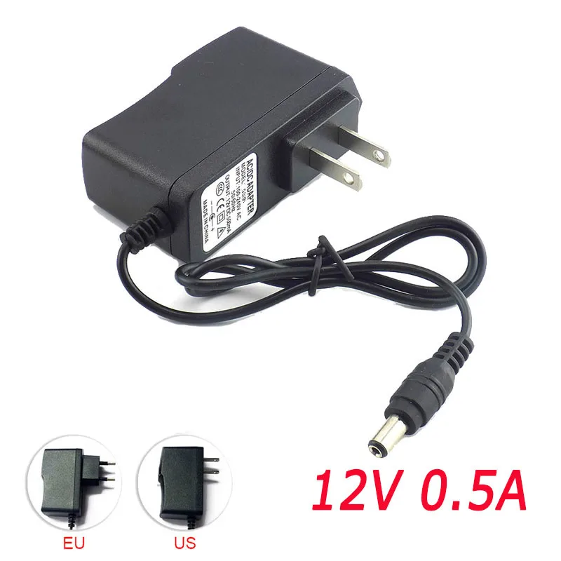 500 mA napájacieho adaptéra napájacieho adaptéra AC na DC 12V 0,5A napájanie napájací spínač US EÚ 5,5 mm x 2,1 mm pre pásové svetlo 100-240V