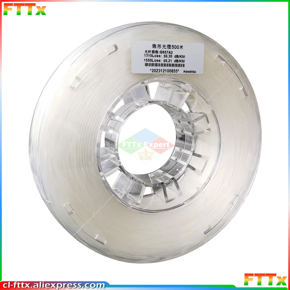 500 mete/šarža FTTH INDOOR G657A2 1Core SM Simplex Simplex neviditeľné vlákno Optický kvapkový kábel Transparentný záplatový kábel 1310nm/1550nm