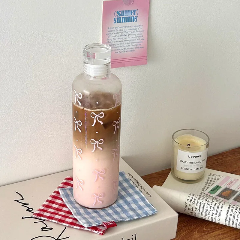 500 ml kawaii luk plastová fľaša s vodou s časovou mierkou Plastová vodná šálka Vonkajšia športová škola fľaša na pitnú vodu